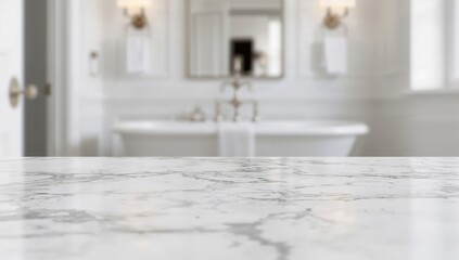 Tabletop scene with blurred bathroom in the background, suitable for editorial use