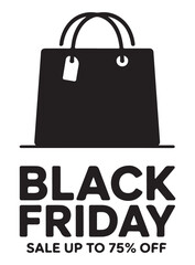 Black Friday shopping bag icon simple vector graphic for retail promotions isolated on white