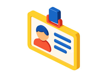 Isometric 3D yellow identification card or security badge showing profile details