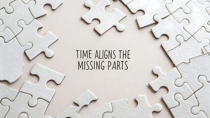 Flat lay of puzzle pieces connecting with a motivational quote