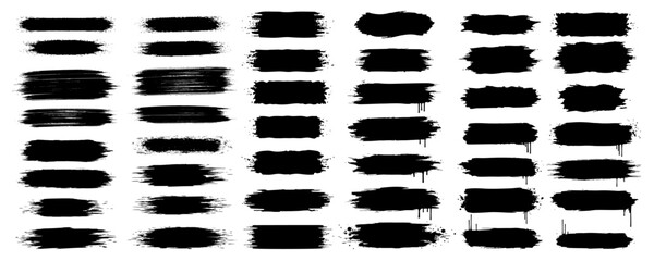 Large collection of various horizontal grunge paint brush strokes, distressed black vector elements and artistic textures.