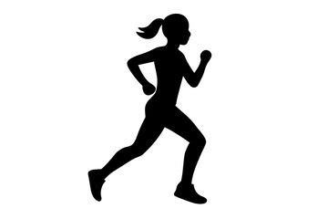 Black silhouette of a woman running or jogging for fitness and healthy lifestyle training