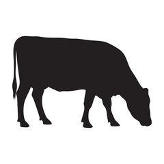 Grazing Cow Silhouette with Head Down Vector Icon
