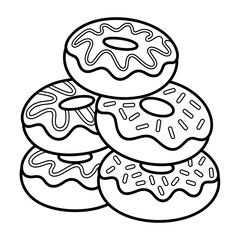 Stack of Delicious Donuts in Black and White Perfect for Coloring Book and Dessert Themes Design