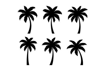 Various black palm tree silhouettes used as tropical vacation icons and symbols