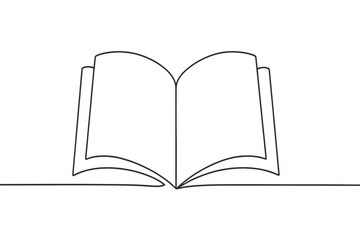 Continuous line open book with blank pages representing education and literature