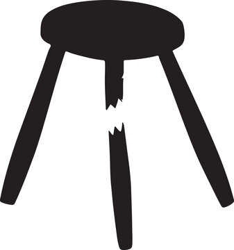  Broken three legged wooden stool outline silhouette vector