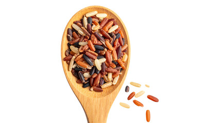Wooden Spoon Filled with Rice Berry Grains, Natural Ingredient Display.