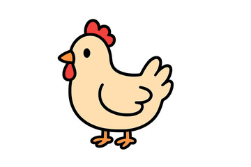 Adorable farm hen with red comb and wattle in a simple flat graphic style