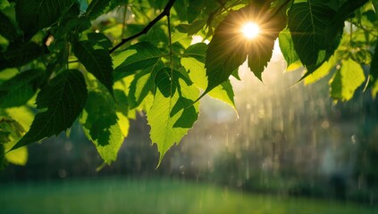 Obraz premium Rain-soaked tree backdrop, seasonal change, nature observation