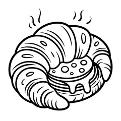 Delicious croissant with pancake in monochrome style isolated on white background