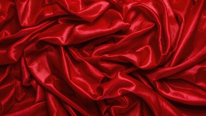Red fabric texture, dark glossy silk drapery with wavy patterns, suitable for editorial backgrounds