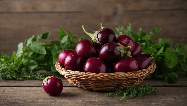 Scarlet eggplants arranged in a basket, fiber-dense choice