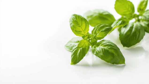 Basil leaves on a white backdrop, a fiber-dense choice