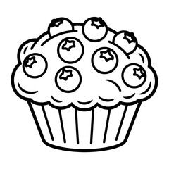 Delicious blueberry muffin illustration in black and white perfect for coloring books for kids