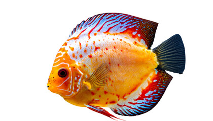 Close-Up of Colorful Baby Discus Fish with Bright Patterns, Isolated on Transparent Background