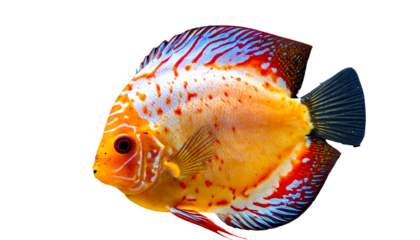 Close-Up of Colorful Baby Discus Fish with Bright Patterns, Isolated on Transparent Background
