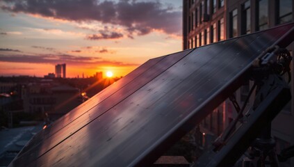 Urban solar panel equipped with a solar tracker positioned outside a structure, harnessing sunlight efficiently