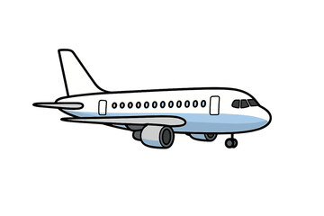 Stylized commercial passenger jet aircraft side view isolated on clean white background