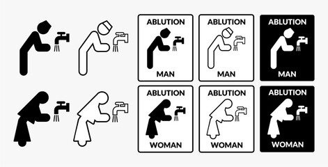 Muslim ablution logo. Man and woman wudhu symbol.