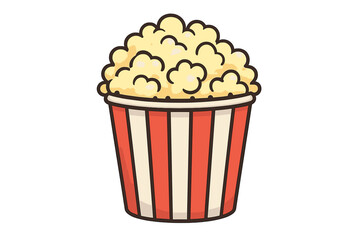 Classic movie theater popcorn snack in a traditional red and white striped bucket