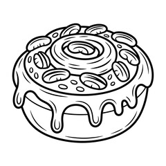 Delicious cinnamon roll with nuts and icing swirl topped baked dessert vector illustration