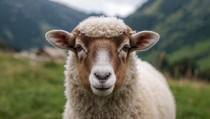 Tiroler Bergschaf sheep grazing in a green meadow, showcasing natural habitat and seasonal change