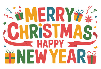 Festive Merry Christmas and Happy New Year vector illustration colorful holiday design celebration 
