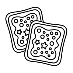 Two toasts with star and circle shaped sprinkles simple black line isolated on white background drawing