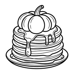 Stack of pancakes with pumpkin vector illustration in outline style, perfect for kids coloring books.