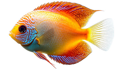 Side View of Baby Discus Fish Displaying Gradient Colors, Aquatic Pet Illustration, Isolated on Transparent Background