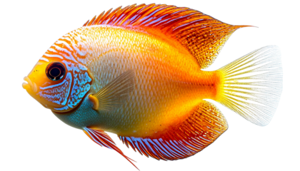 Side View of Baby Discus Fish Displaying Gradient Colors, Aquatic Pet Illustration, Isolated on Transparent Background