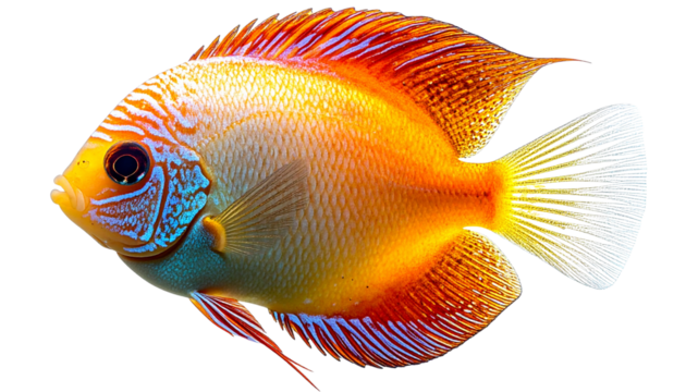 Side View of Baby Discus Fish Displaying Gradient Colors, Aquatic Pet Illustration, Isolated on Transparent Background