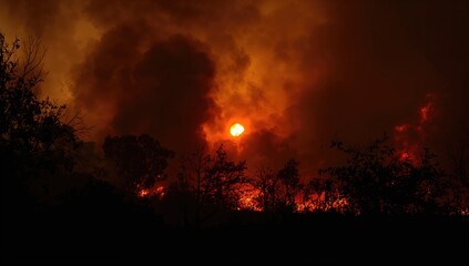Naklejka premium Silhouette of a bushfire against the Australian landscape, erosion risk