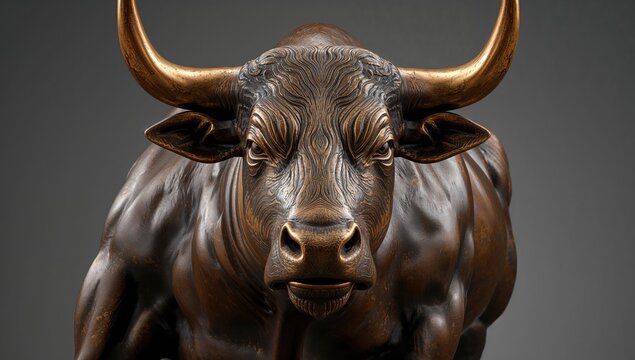 Close-up of a bull sculpture, representing financial optimism in the stock market