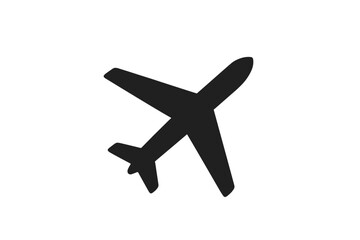 Minimalist black silhouette of an airplane icon for air travel and aviation