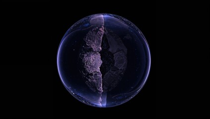 Abstract glass sphere with rocky interior detail, highlighting erosion risk