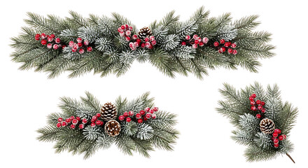 Christmas garland with pine cones and red berries