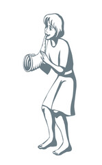 Vector drawing. Young boy playing music