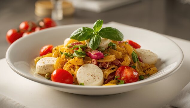 Pasta salad featuring mozzarella and basil, fiber-dense choice