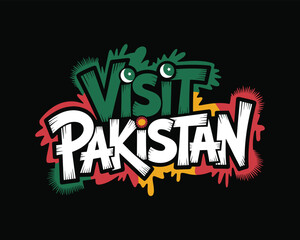 Colorful and Vibrant Visit Pakistan Graphic with National Colors and Symbols in a Creative Design