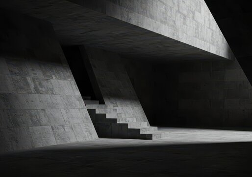 Stark, unadorned concrete structure emphasizing geometry and function, defined by sharp shadows and minimal aesthetic, functionalism, cement, highkey