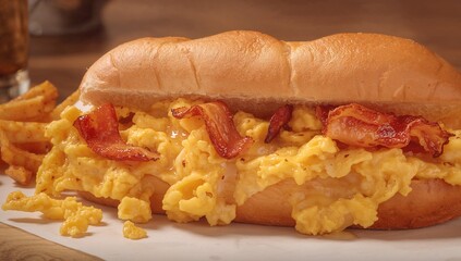 Breakfast Sub with Scrambled Eggs, Bacon, and Home Fries