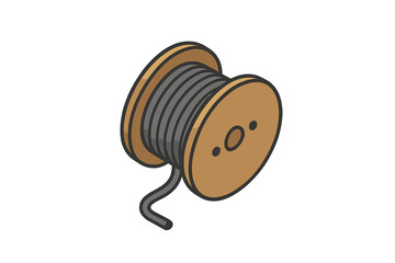 Isometric wooden spool holding electrical wire cable used for construction and industry