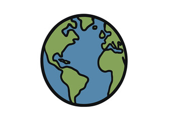 Stylized cartoon drawing of the planet Earth showing continents and oceans