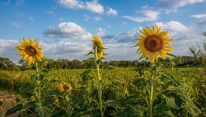 Sunflowers blooming in a natural conservation area, highlighting seasonal change