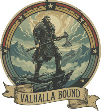 Valhalla Bound Viking Warrior Vintage T-Shirt Design