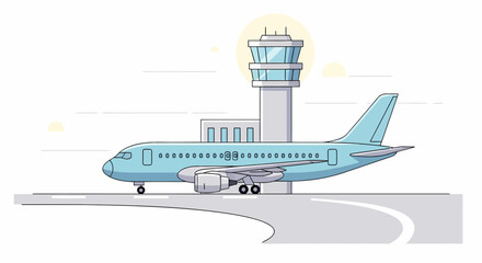 Illustration Of Airplane Preparing For Takeoff At Airport
