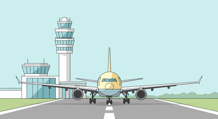 Modern Airplane Ready For Takeoff At The Airport Vector Graphic