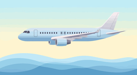 Modern Airplane Over Abstract Waves Illustration Travel Concept